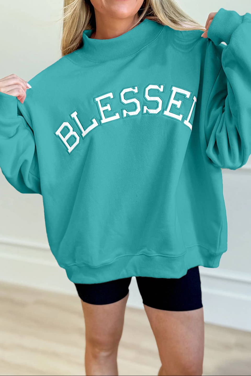 Blessed Embroidered Mock Neck