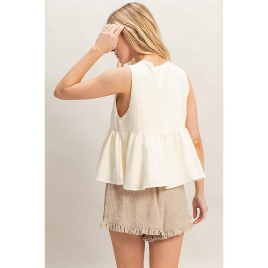 Lace Trim Tie Front Top