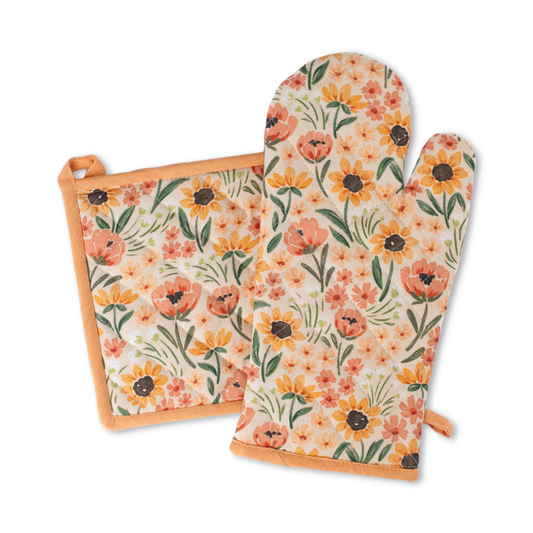 Floral Oven Mitt + Pot Holder Set