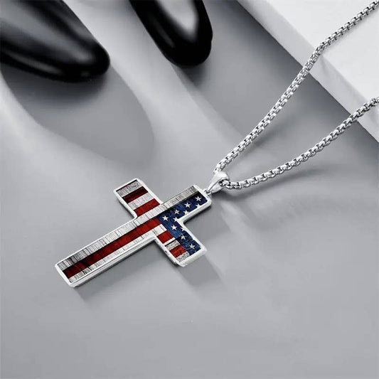 Mens Flag Cross Necklace