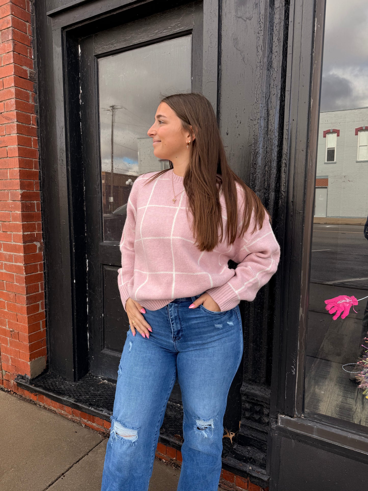 Pink Checkered Sweater