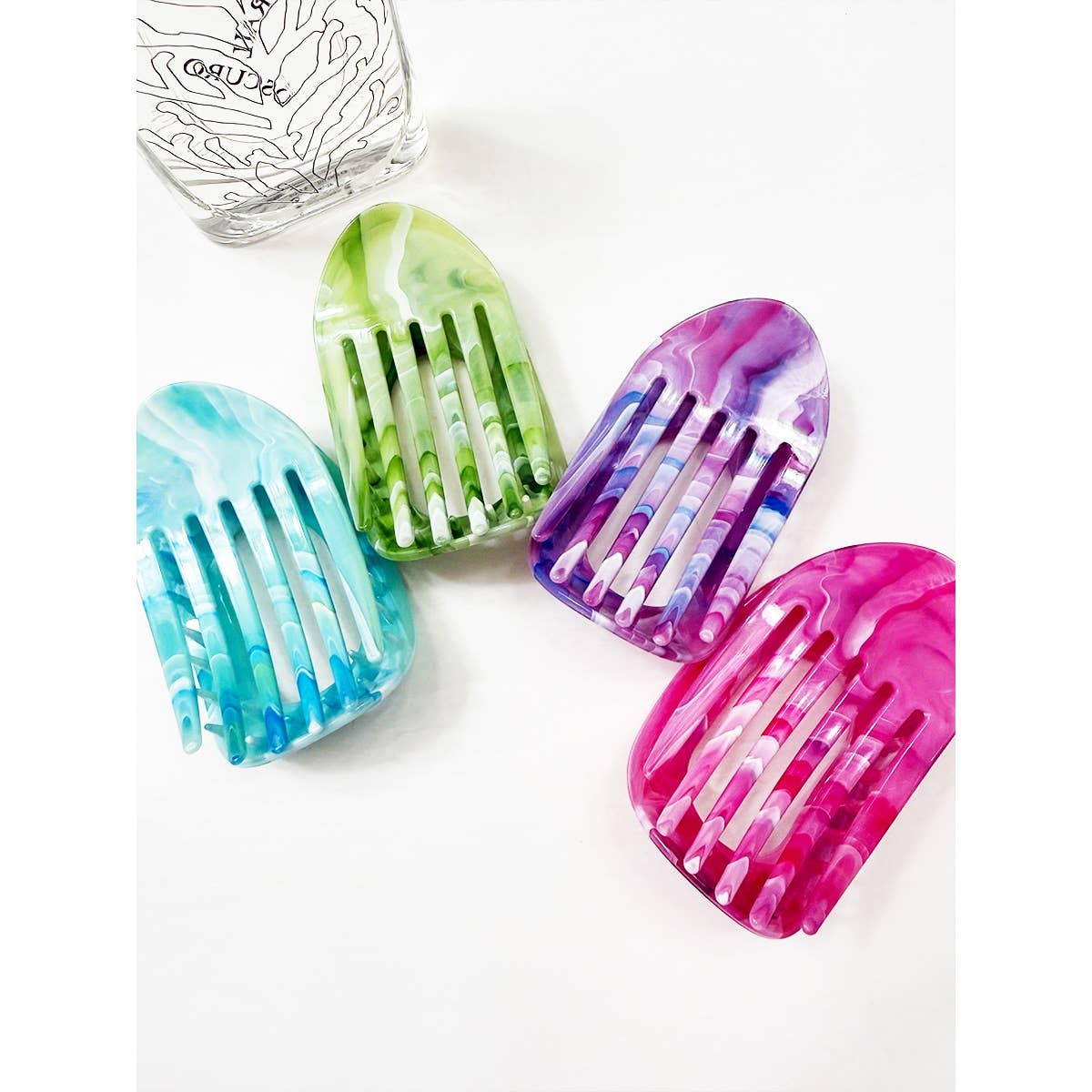 Marble Colors Flat Claw Clips