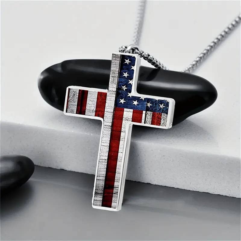 Mens Flag Cross Necklace