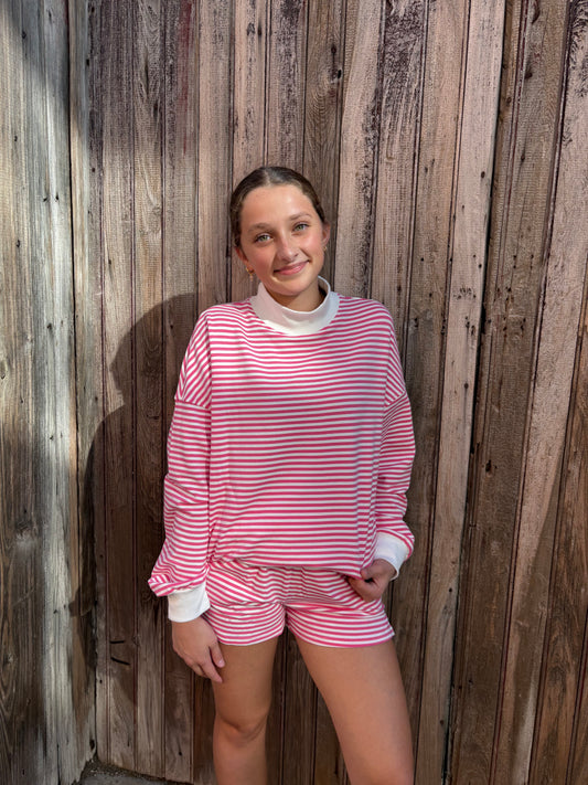 Pink Stripe Mock Neck Set