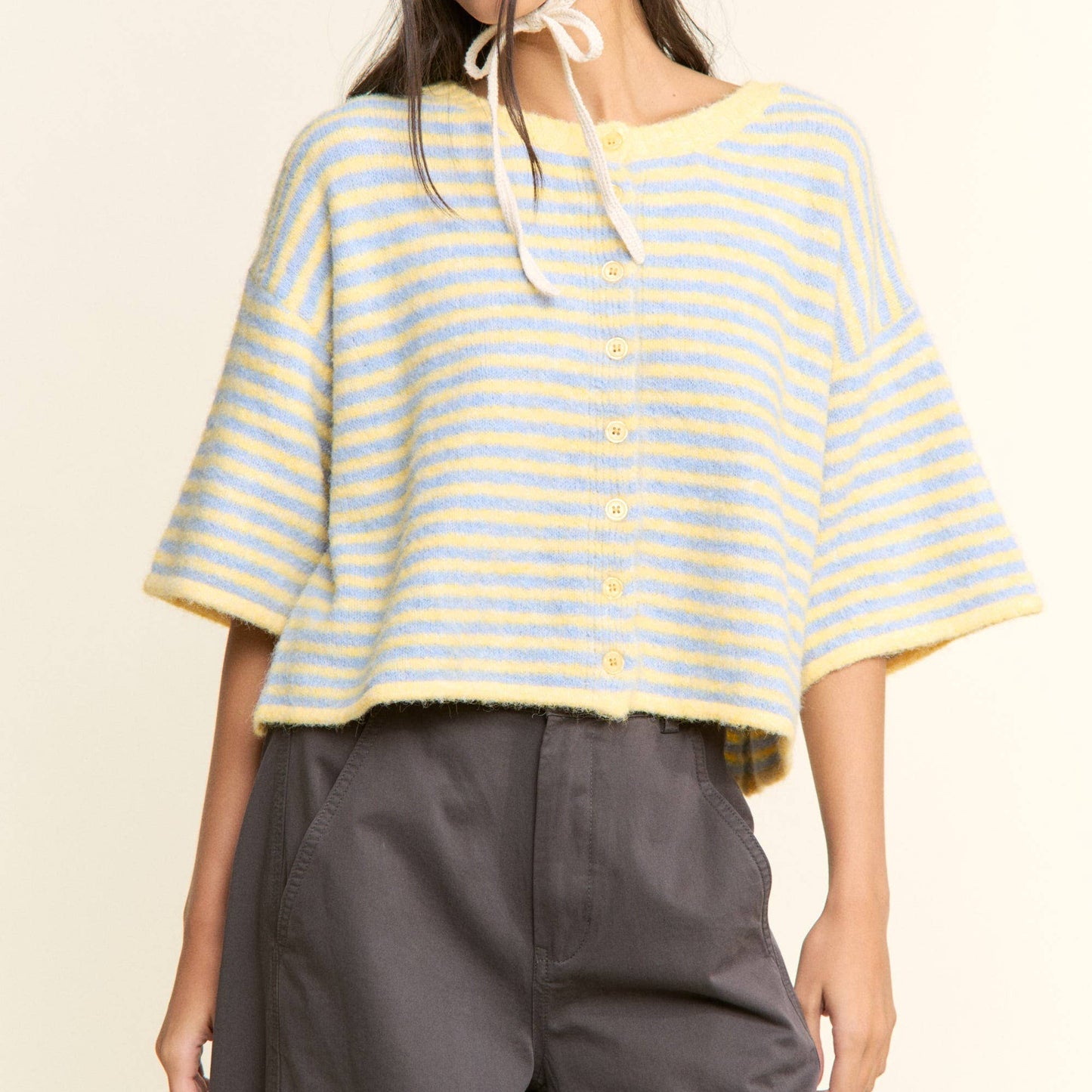 Striped Short Sleeve Cardigan