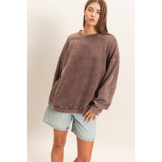 Brown: Acid Wash Crewneck
