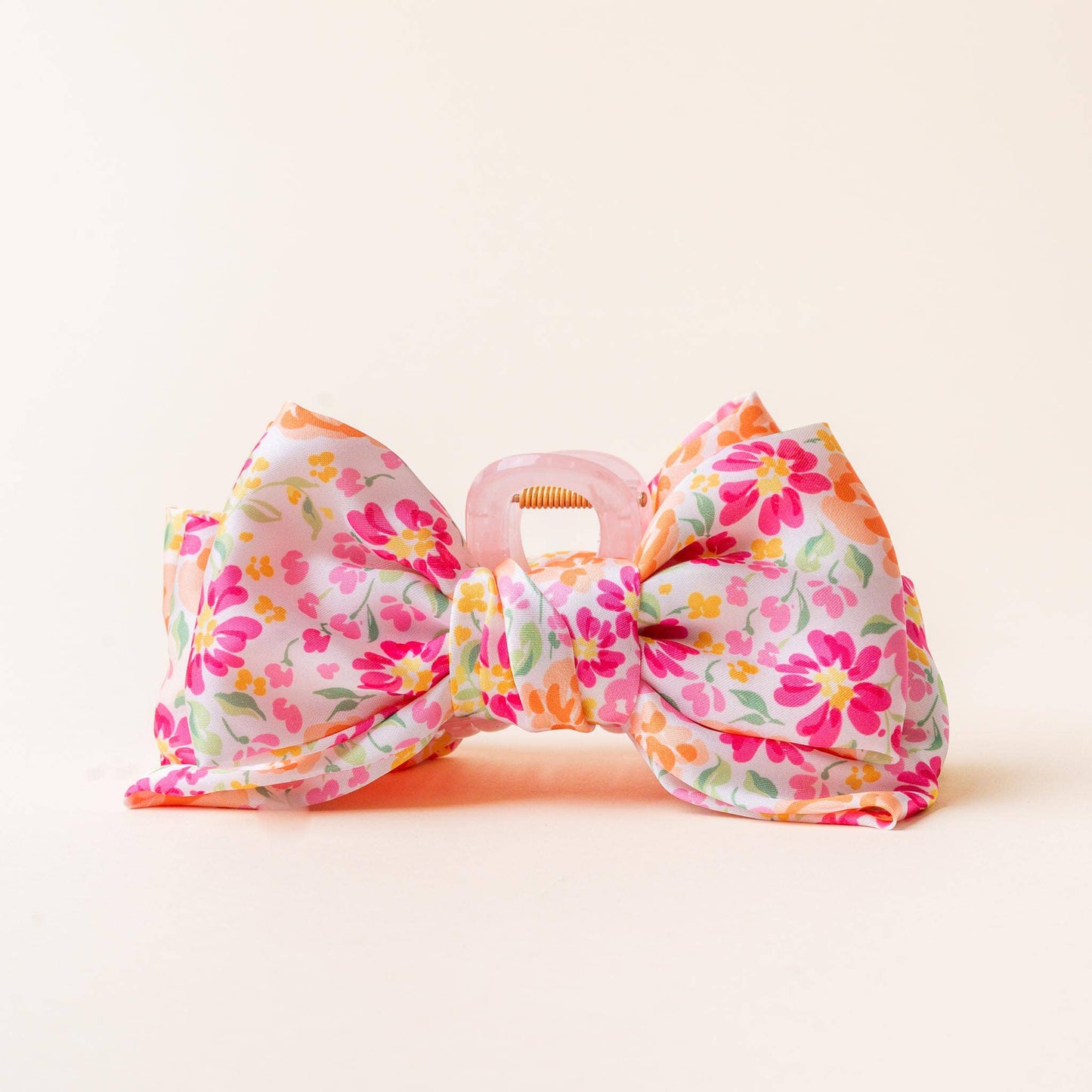Satin Bow Claw Clip-Garden Pink