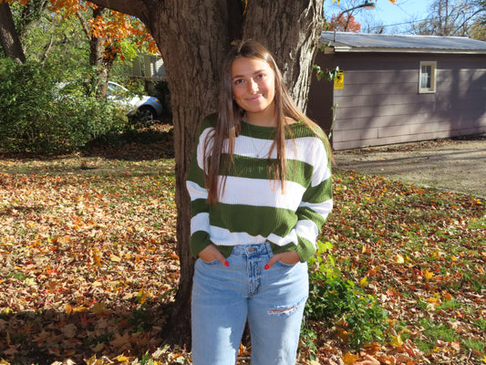 Green striped sweater