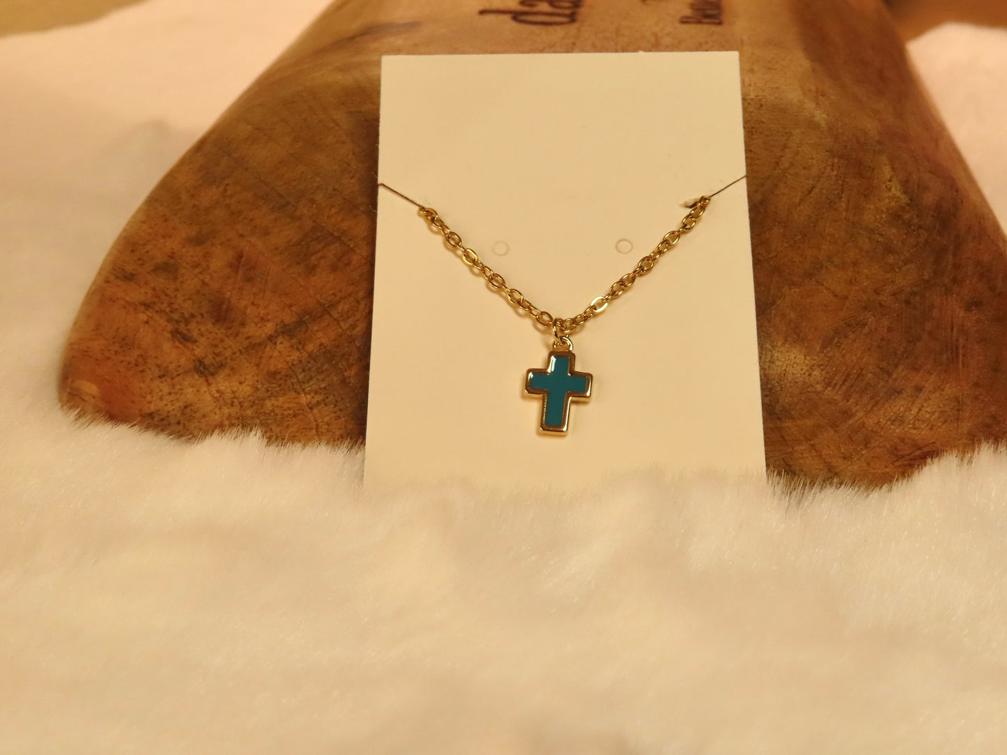 Colored cross necklace- gold