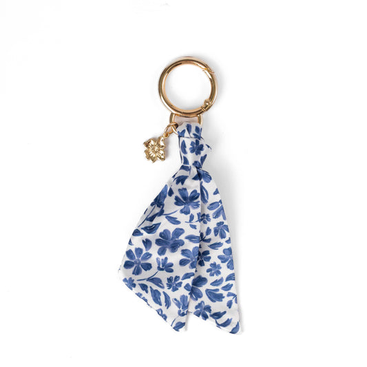 Blue Floral Satin Keychain