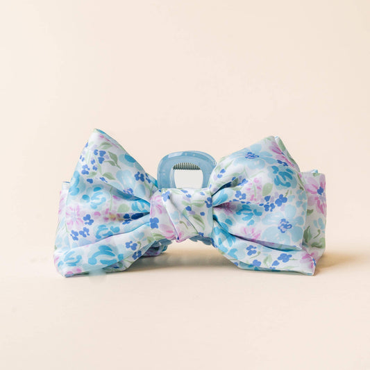 Satin Bow Claw Clip-Garden Blue