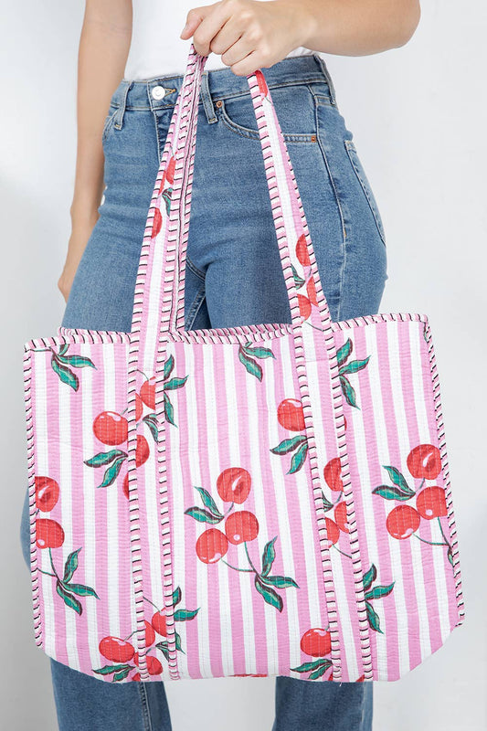 Cherry Quilted Tote Bag
