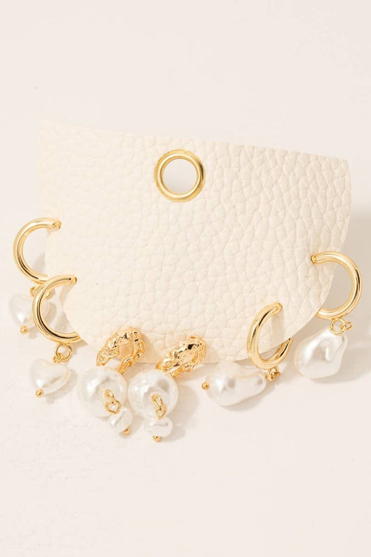 Pearl Hoop Earrings Set