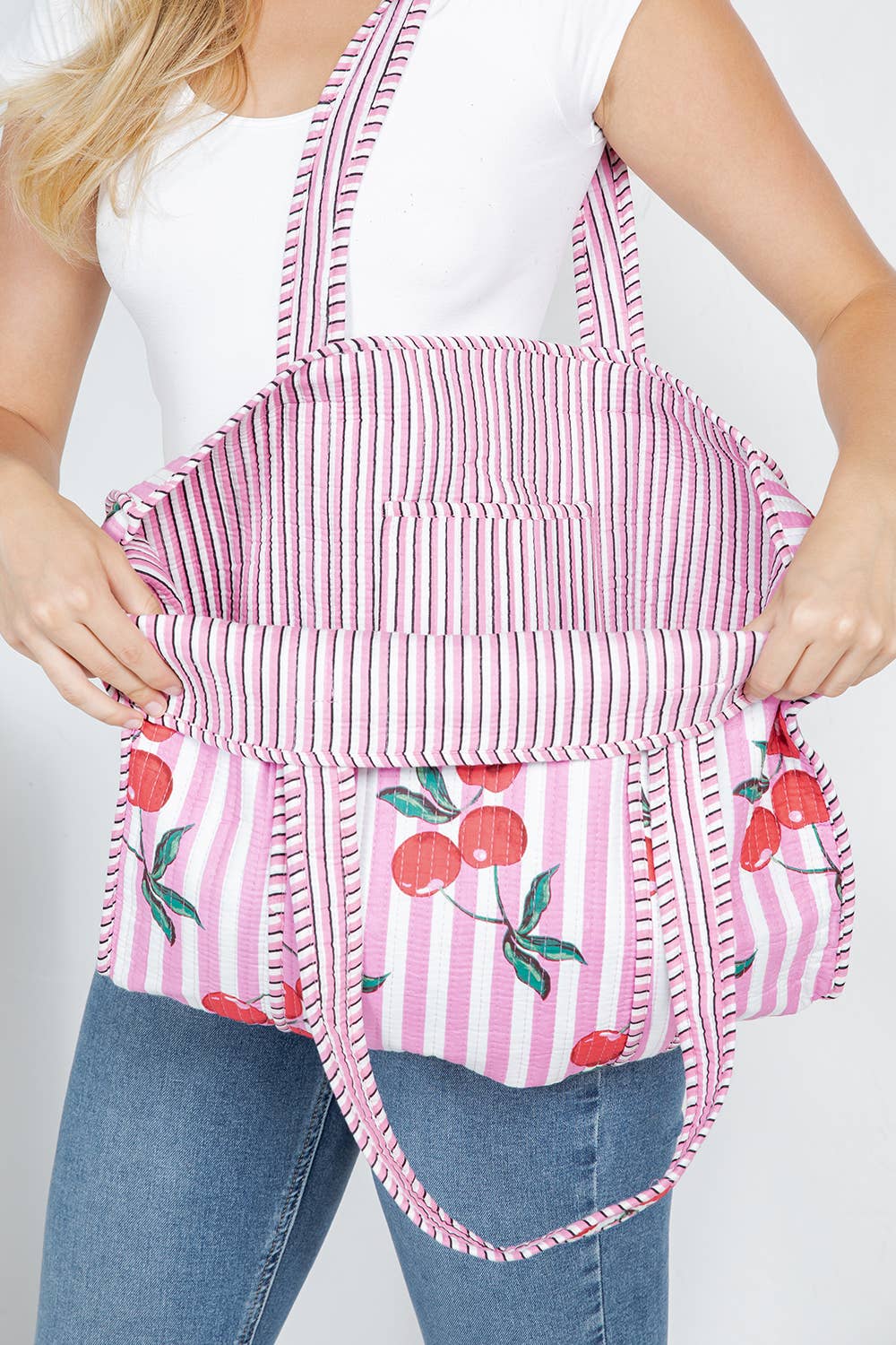 Cherry Quilted Tote Bag