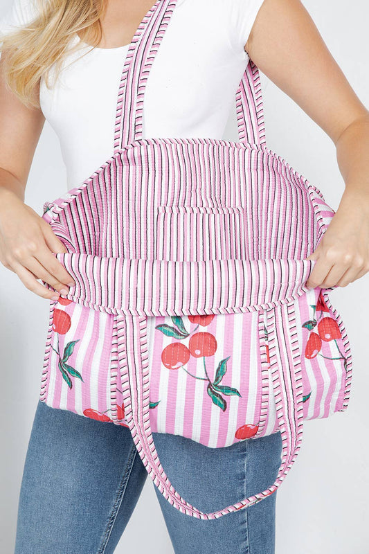 Cherry Quilted Tote Bag