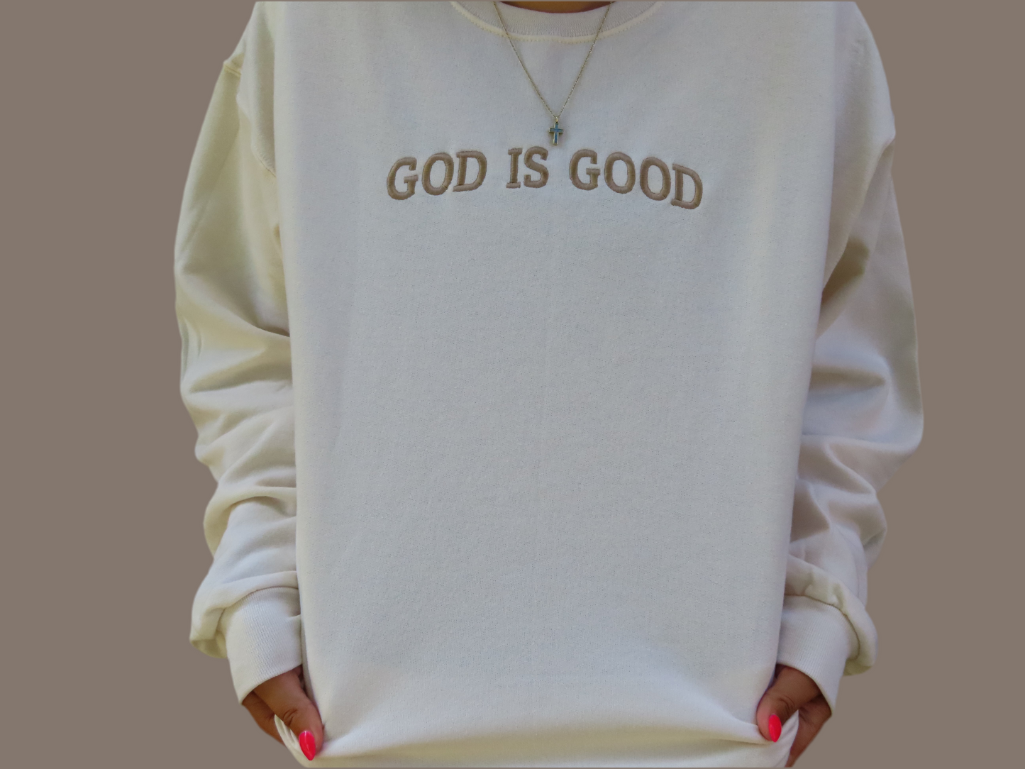 God is good embroidered crewneck