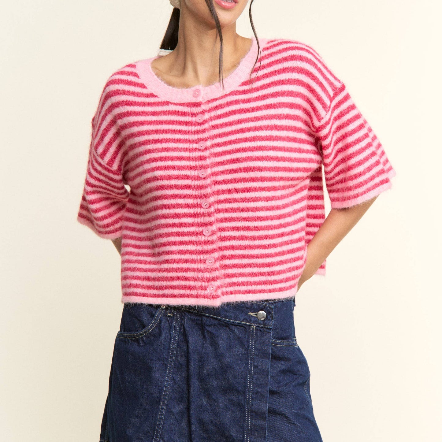 Striped Short Sleeve Cardigan