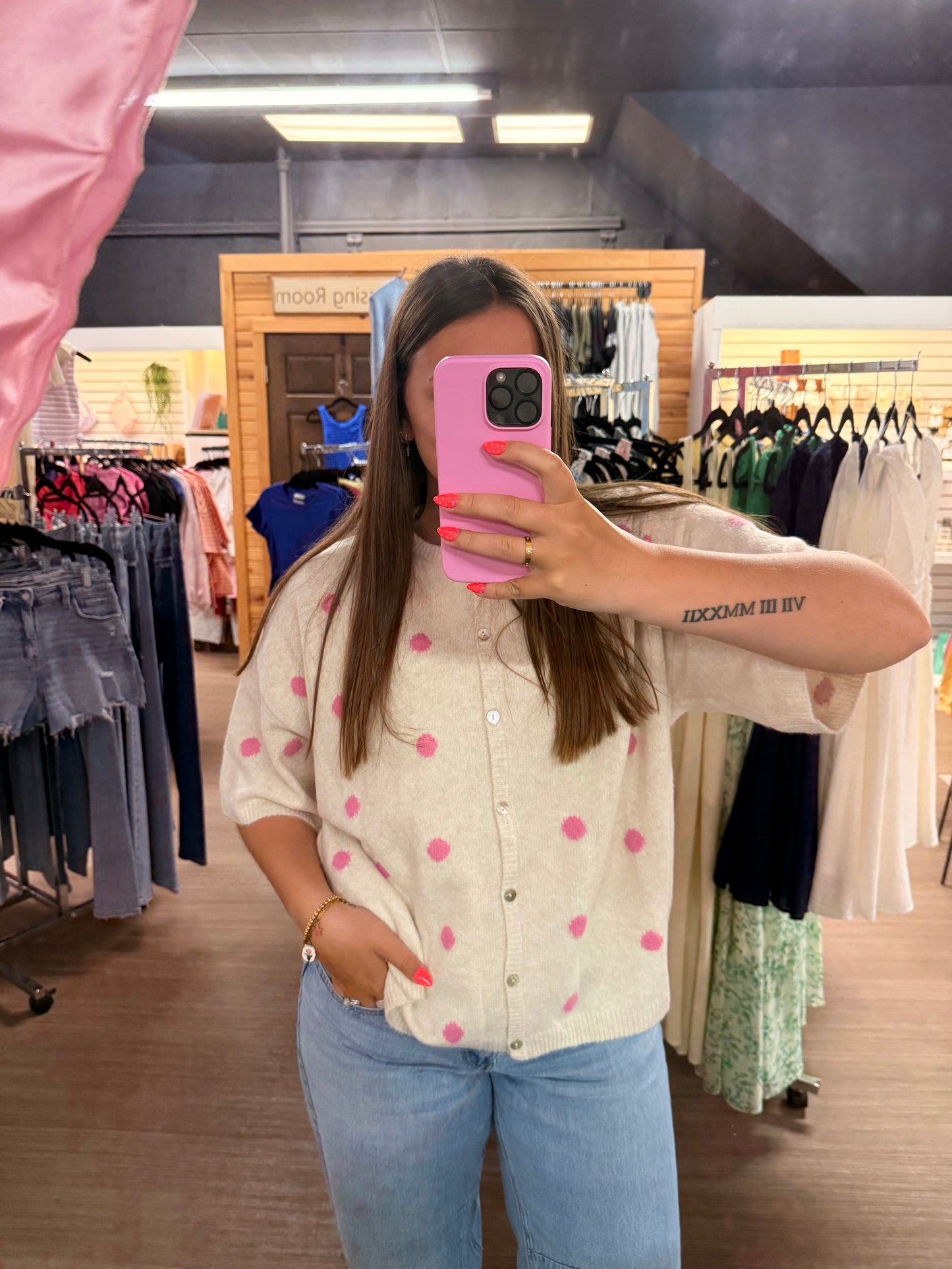 Pink Polka Dot Cardigan