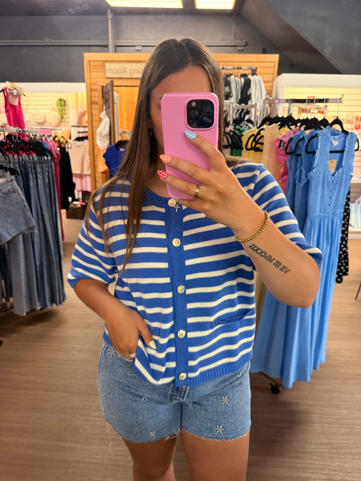 Stripe Button Top