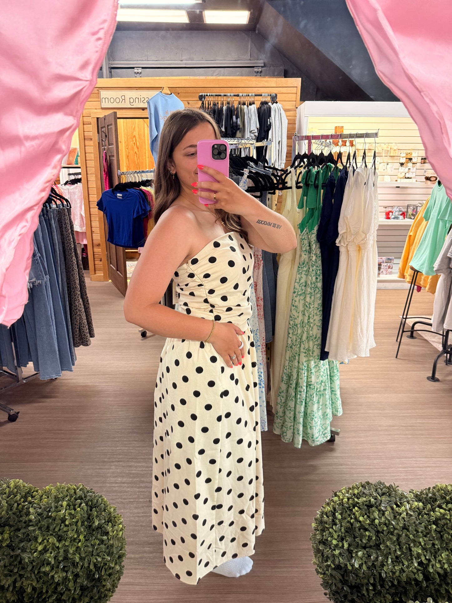 Polka Dot Strapless Dress
