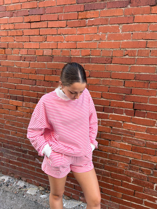 Pink Stripe Mock Neck Set