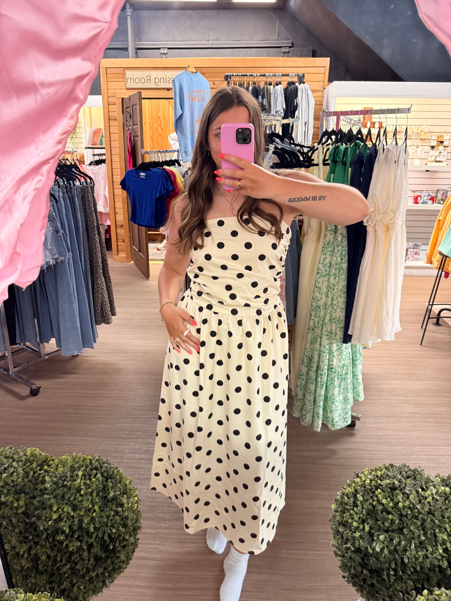 Polka Dot Strapless Dress