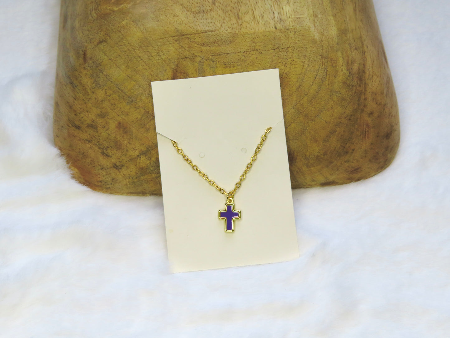 Colored cross necklace- gold