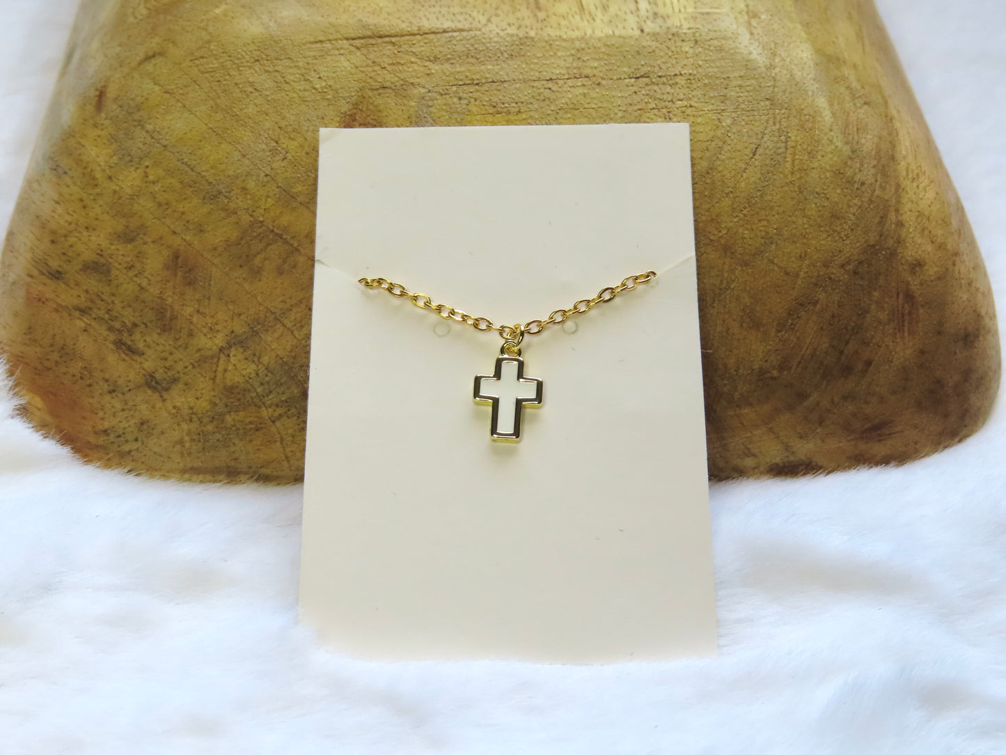 Colored cross necklace- gold