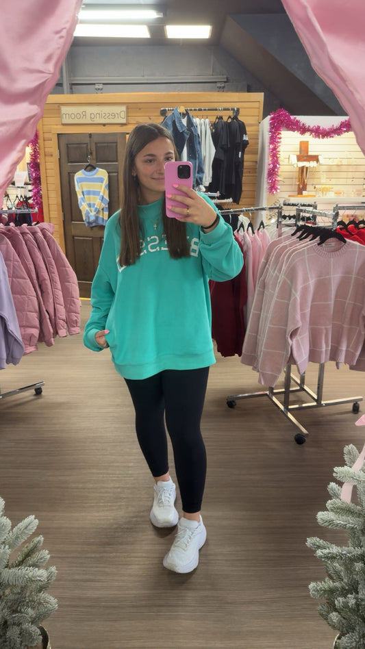 Blessed Embroidered Mock Neck