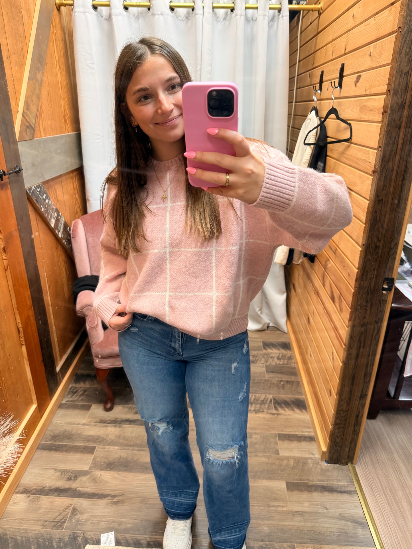 Pink Checkered Sweater