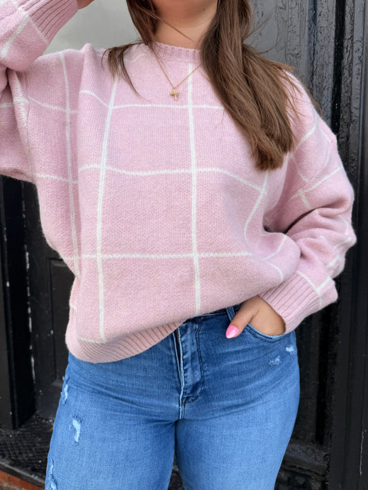 Pink Checkered Sweater