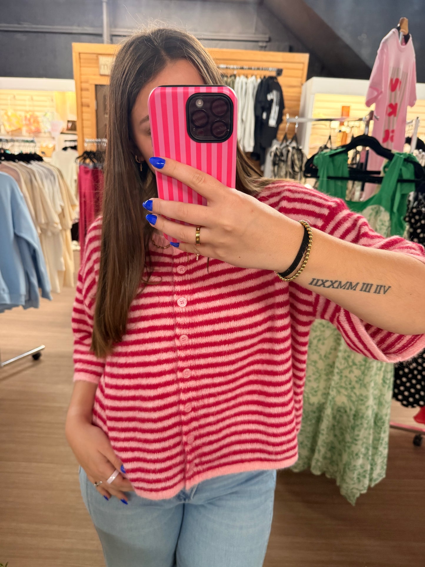 Striped Short Sleeve Cardigan