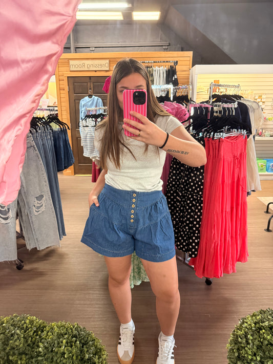 Tiered Denim Shorts