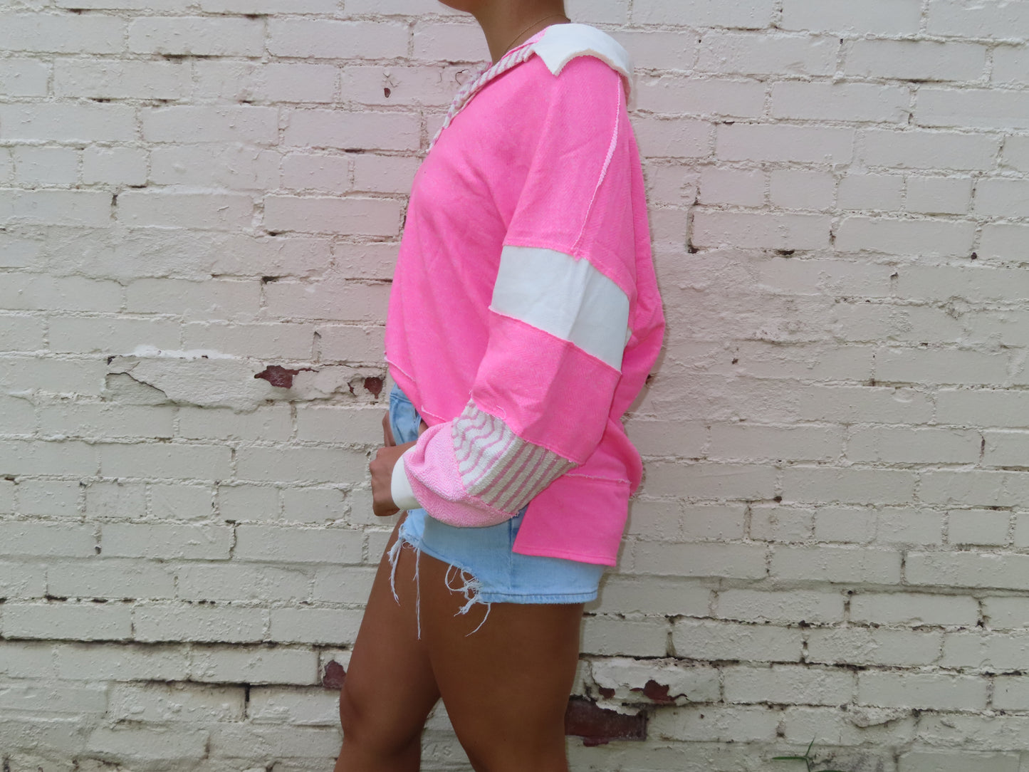 Oversized pink collared top