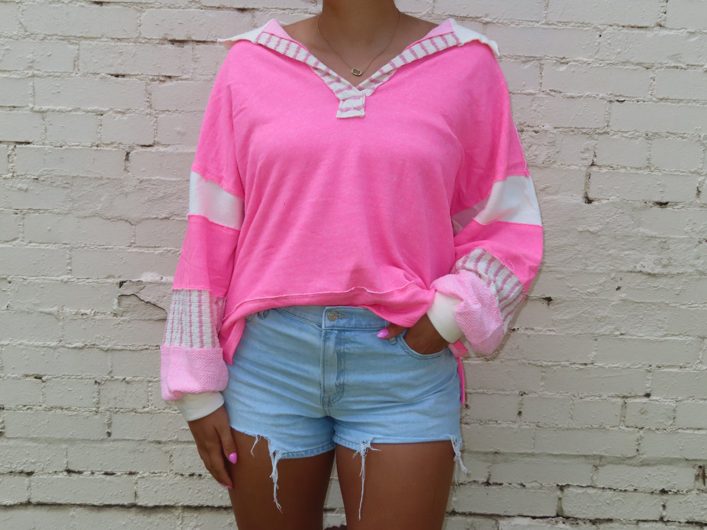 Oversized pink collared top