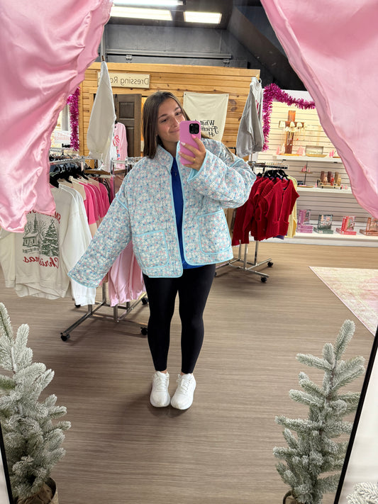 Light Blue Floral Quilted Jacket