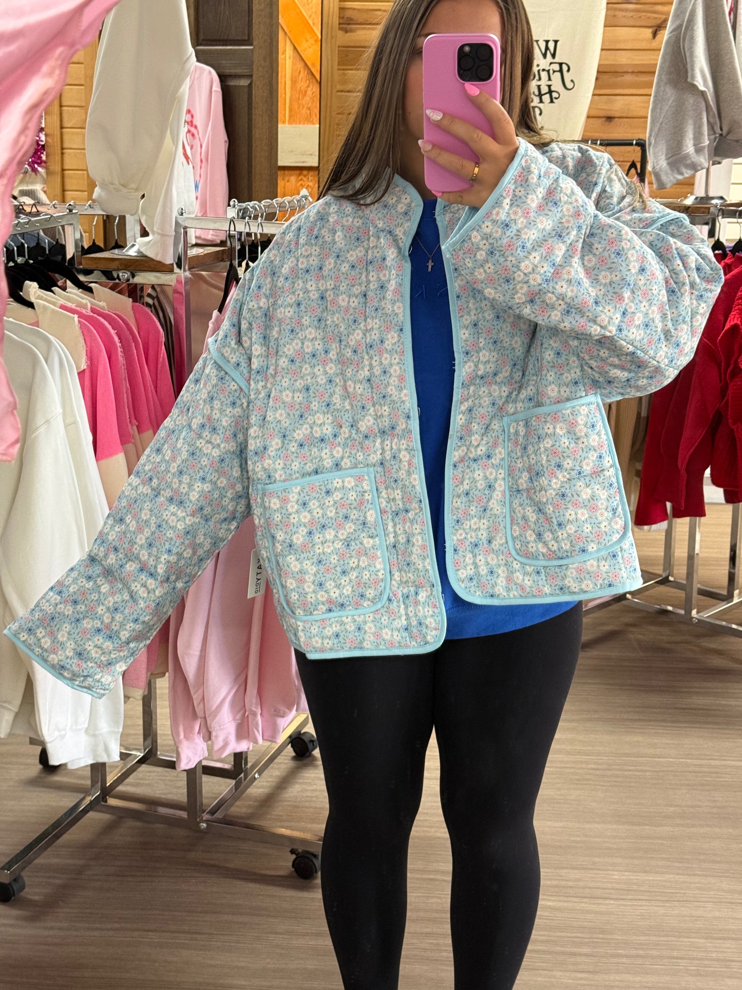 Light Blue Floral Quilted Jacket