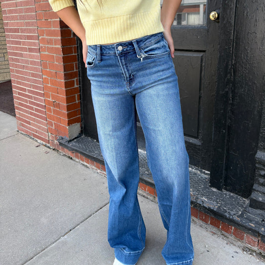 Dark Wash Hem Jeans