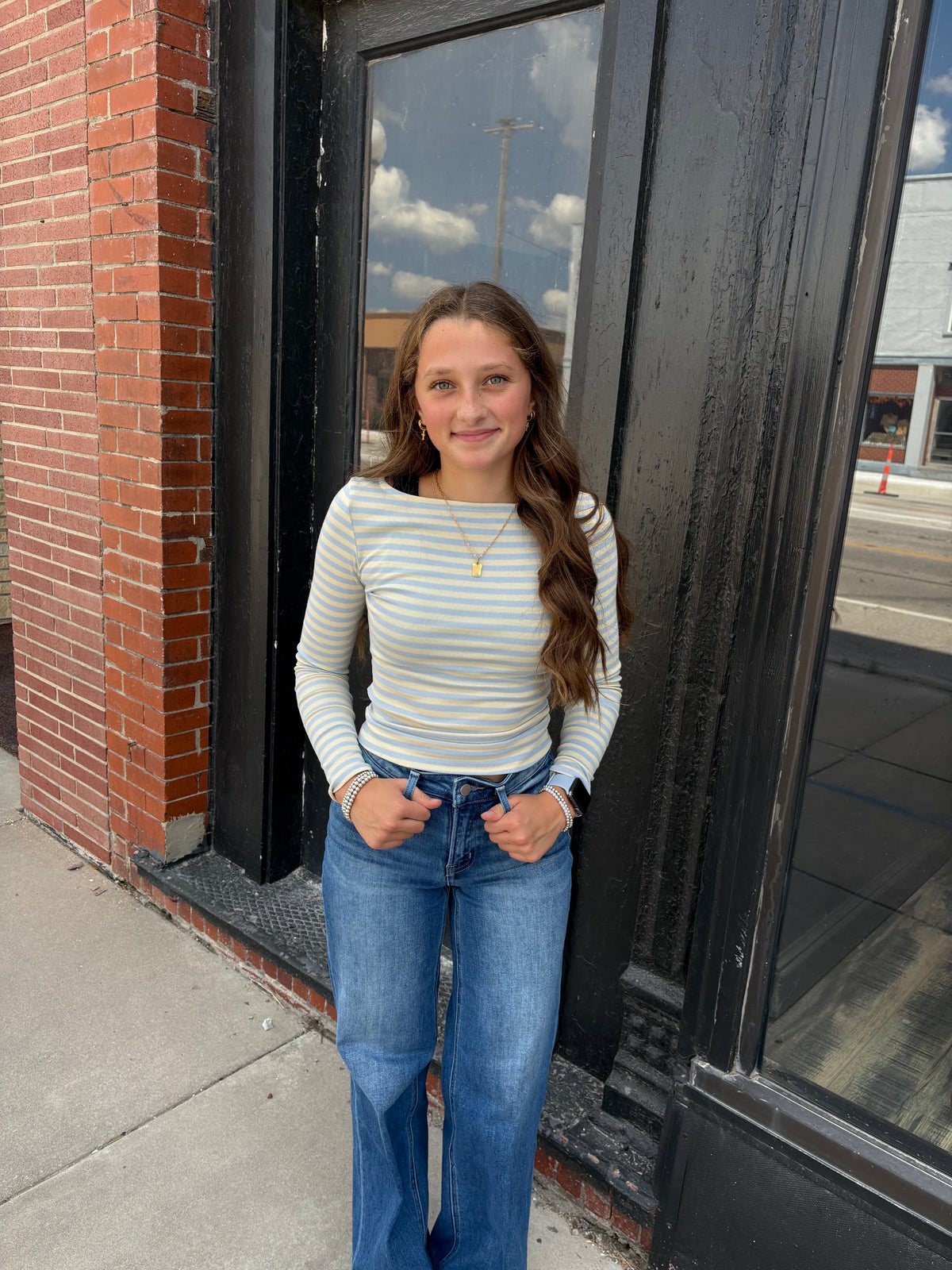 Boat Neck Stripe Top