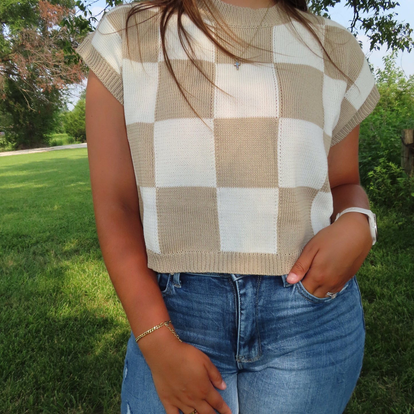Oatmilk checkered sweater