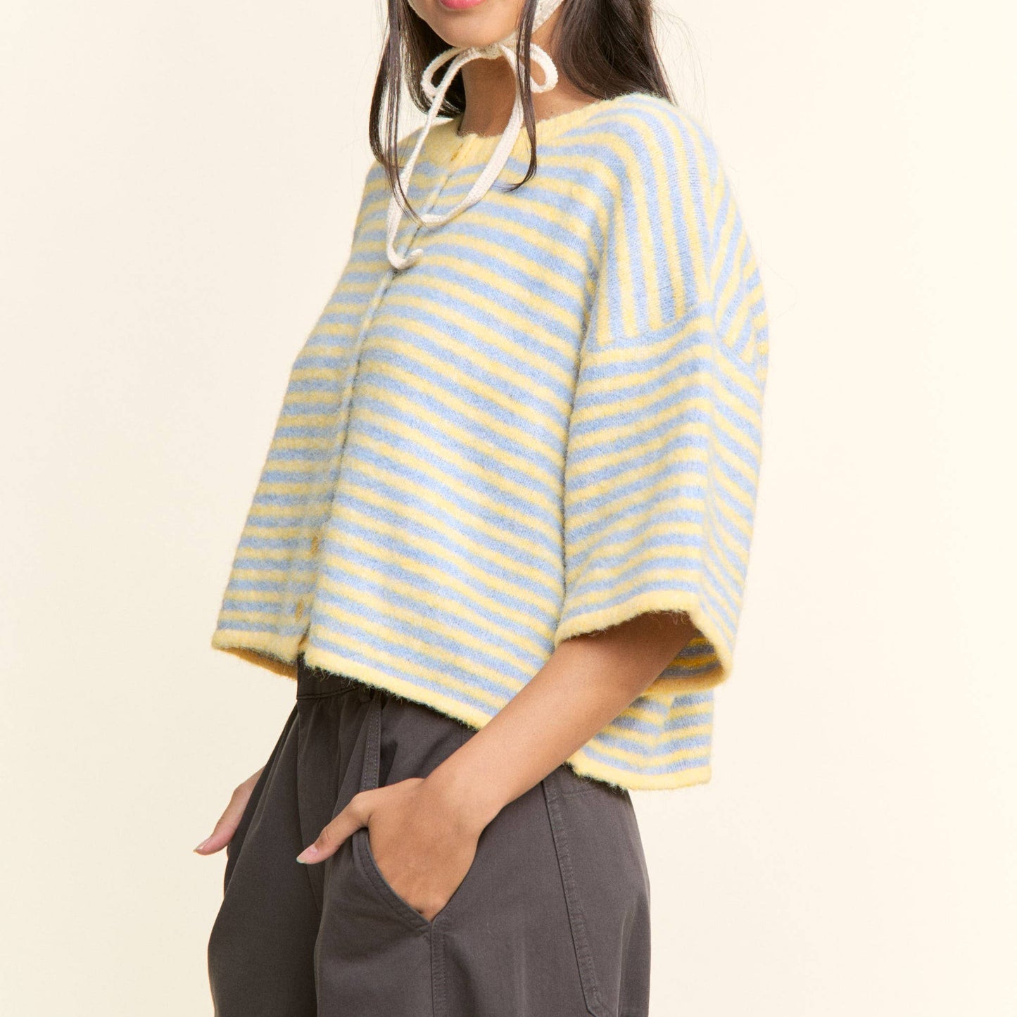 Striped Short Sleeve Cardigan