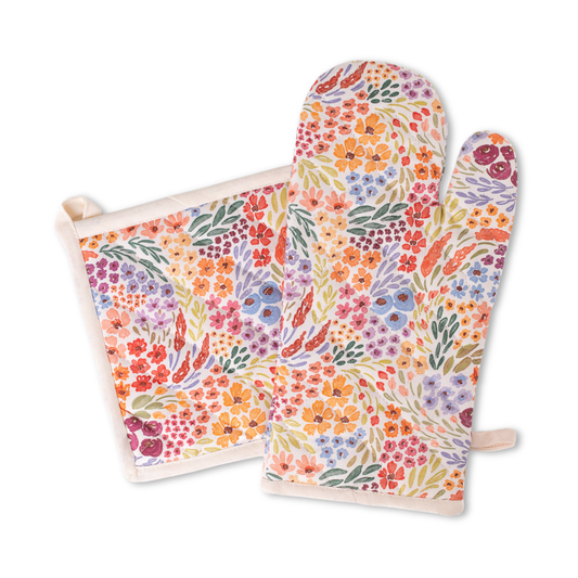 Floral Oven Mitt + Pot Holder Set