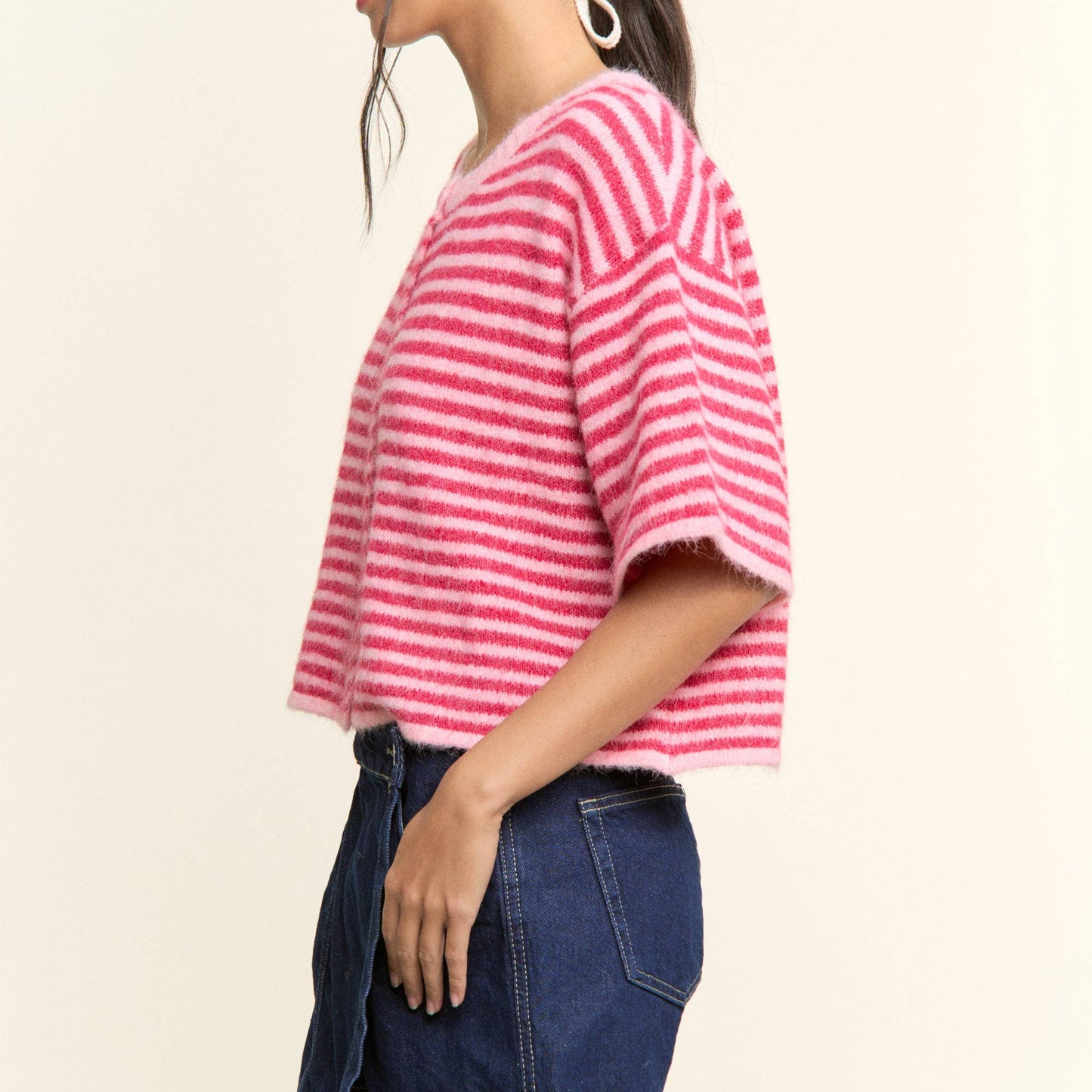 Striped Short Sleeve Cardigan